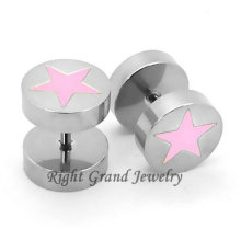 316L Surgical Stainless Steel Pink Star Fake Plug Tunnels